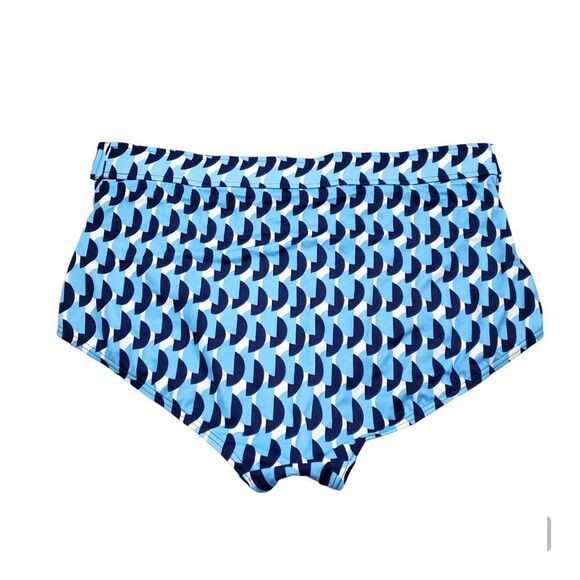 Eloquii High Waisted Bikini Bottom Button Detail Blue White Geometric Size 22W - Picture 2 of 5